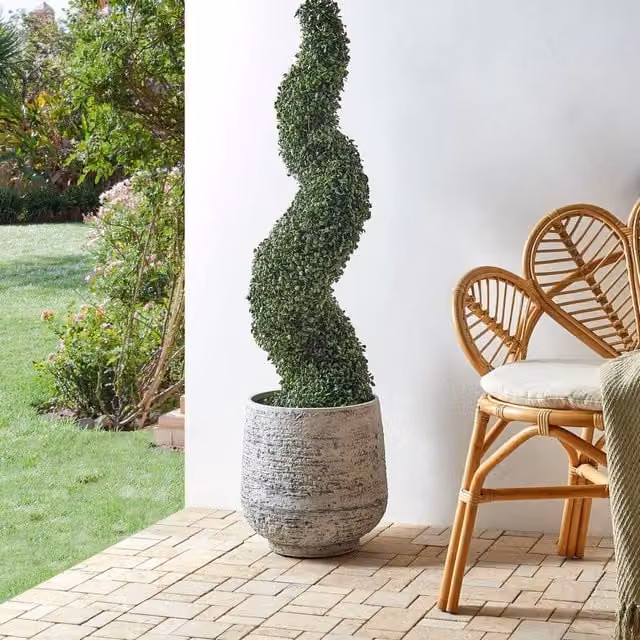 Wyld and Coco Artificial Potted Spiral Tree, Green, Height: 120 cm