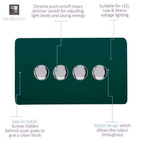 Trendi Switch 4 Gang 1 or 2 Way 150w Rotary LED Dimmer Light Switch in Green – 2