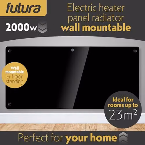 Futura 2000W WiFi Smart Glass Panel Convector Heater, Black, Wall Mounted or Freestanding – 2