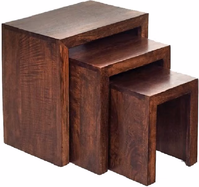 IH Design Modern Mango Wood Nest of 3 Square Tables in Brown