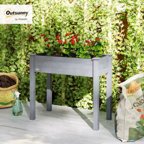 Outsunny Wooden Raised Bed for Vegetable and Ornamental Gardens, Grey, W: 46 cm, D: 59 cm, H: 76 cm – 2