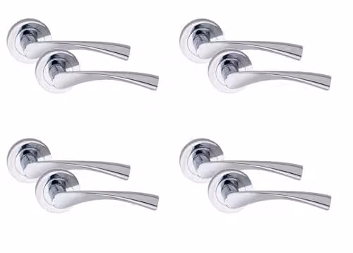 Golden Grace Astrid Door Handles in Polished Chrome, 4 Pairs, Silver – 1
