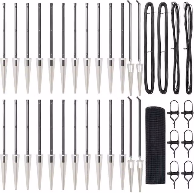 Berkfield Home Grey Steel Welded Wire Fence with 13 Spike Posts, 1 x 50 m