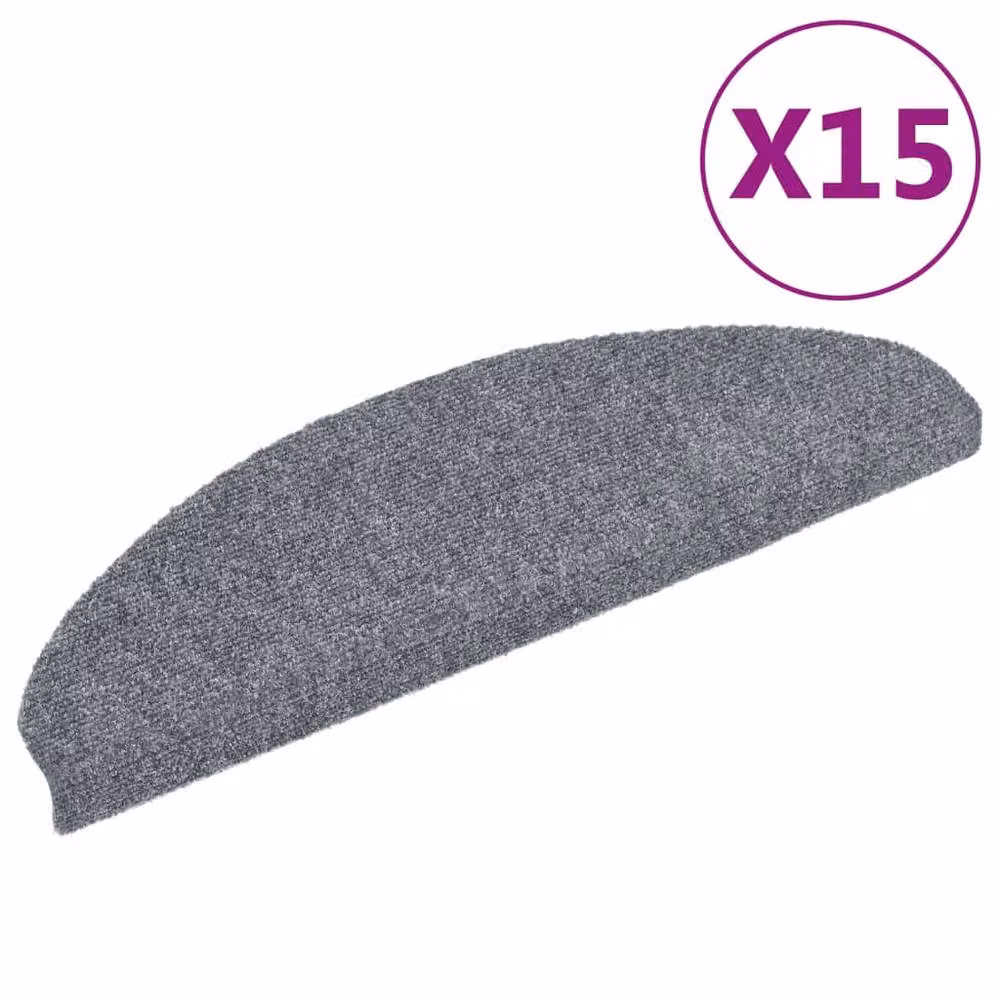 Berkfield Home Self-adhesive Needle Punch Stair Mats, Light Grey, W/D/H: 65 x 21 x 4 cm – 2