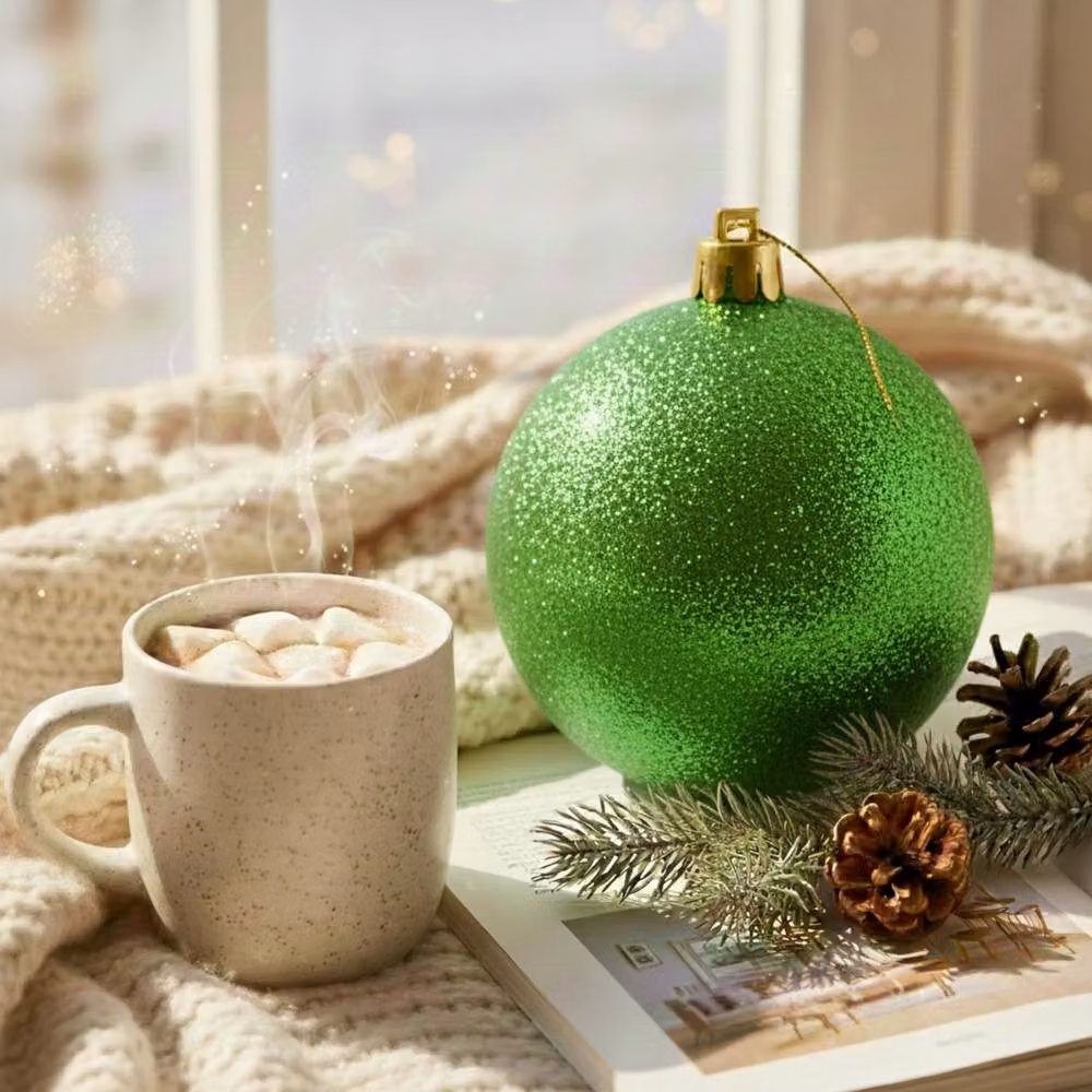 Shatchi Green Round Glitter Christmas Bauble, Diameter: 25 cm – 2