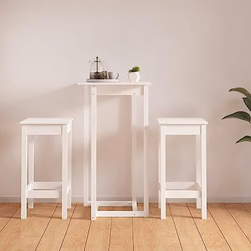 vidaXL 3 Piece White Rustic Solid Wood Pine Bar Set with Table and Chairs – 2