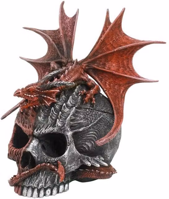 KDMD Serpent Infection Lidded Skull Ornament in Grey and Red