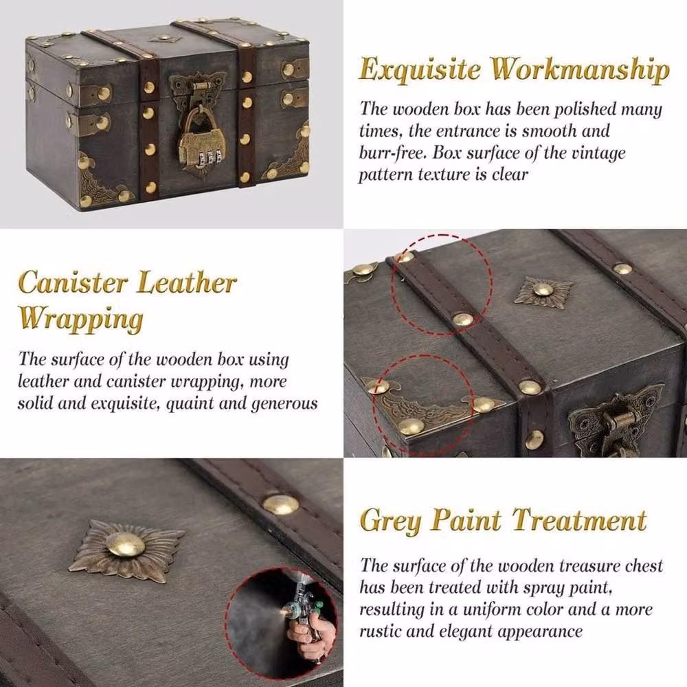 KORVIXA Small Wooden Pirate Treasure Chest Storage Box in Brown, W: 50 cm – 4