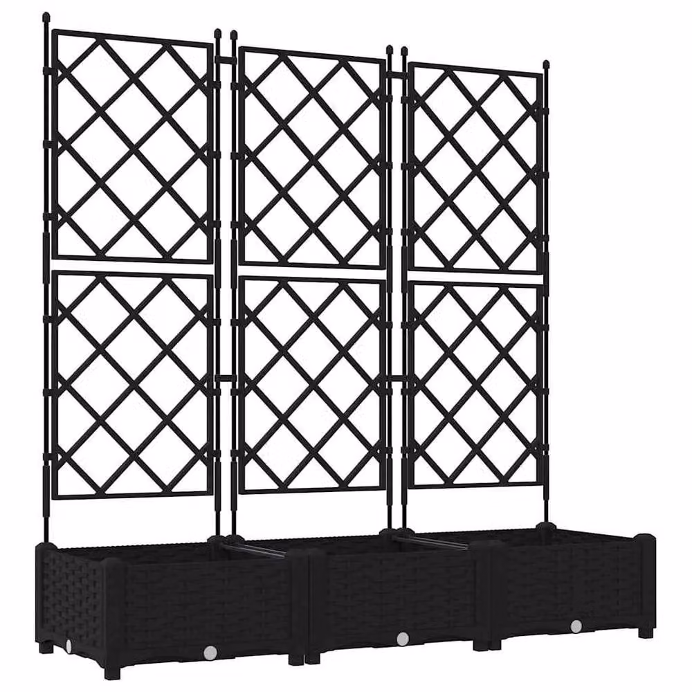 Berkfield Home Durable Garden Planter with Trellis, 3 Piece Set, Black, W: 120 cm, D: 40 cm, H: 125.5 cm – 2