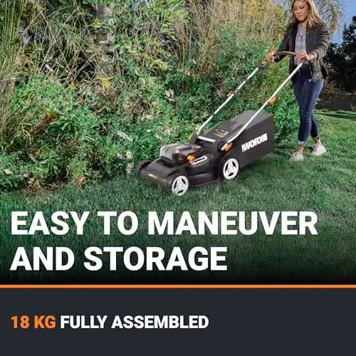 WORX PowerShare 40V Brushless Cordless Lawnmower in Black with 41cm Cutting Width, Mulching Kit, Collection Bag and Quick Charger – 3