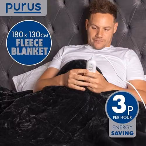 Purus Deluxe XL Black Electric Heated Throw with Soft Fleece and Variable Timer Settings – 3