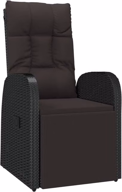 Berkfield Home Reclining Garden Chairs with Cushions, 2 Piece Set, Black Poly Rattan and Steel