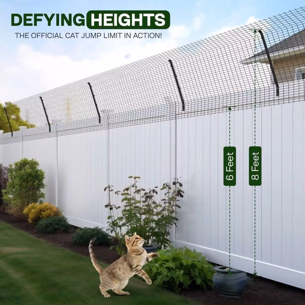 VOGREX Cat Proof Fence Barrier and Brackets Kit, 10m, Black Metal Wire Mesh – 4