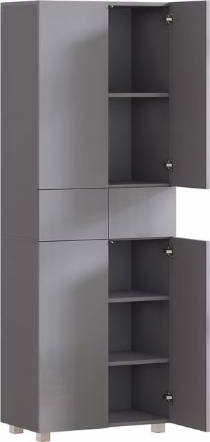 HOMCOM Modern High Gloss Grey Kitchen Storage Cabinet with Hinged Doors and Internal Shelves, W: 35 cm, D: 35 cm, H: 170 cm – 1