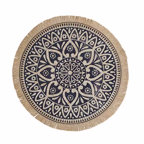 Creative Tops Set of 4 Round Jute Placemats with Blue and Brown Mandala Design, Diameter: 42 cm – 2