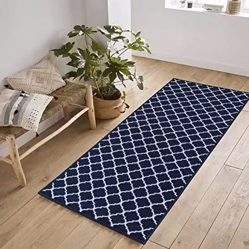 Desire Rugs Havana Trellis Non-Slip Washable Indoor Runner Mat, Blue, W: 80 cm, L: 300 cm
