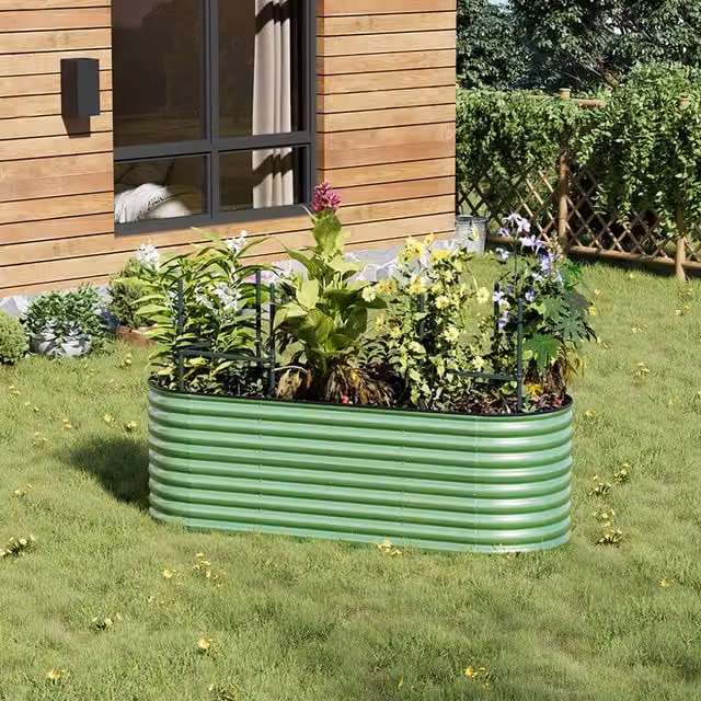 Lifeideas Oval Metal Raised Flower Bed in Green, W/D/H: 240 x 80 x 80 cm