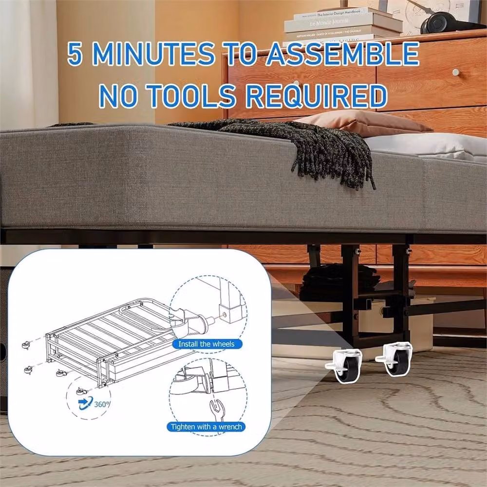 Kelvenix Portable Fold Up Guest Bed with Grey Memory Foam Mattress and Wheels – 3