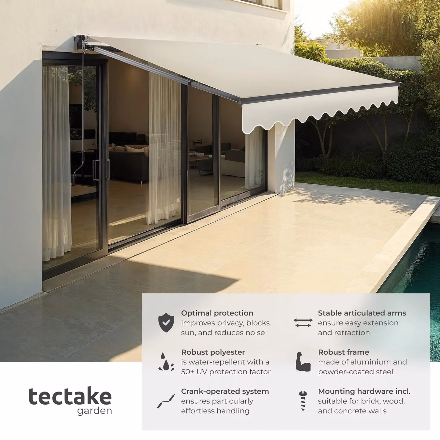 tectake Ornella Retractable Awning in Beige, W: 250 cm, D: 200 cm – 2