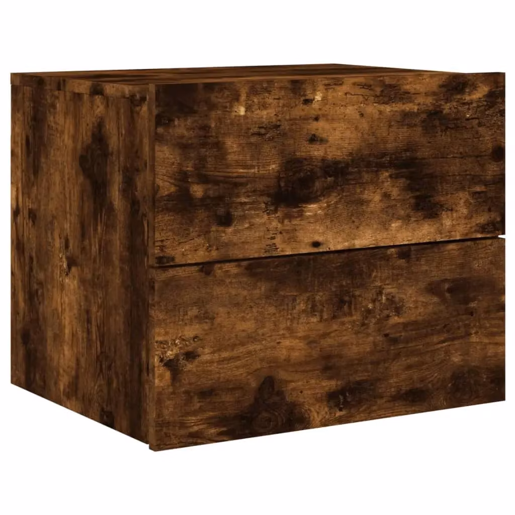Berkfield Home Wall-mounted Bedside Cabinet with Integrated LED Lights in Smoked Oak Brown – 3