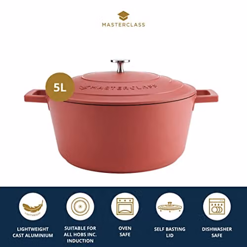 MasterClass Red Non-Stick Cast Aluminium Casserole Dish, Diameter: 28 cm, 5 l – 2
