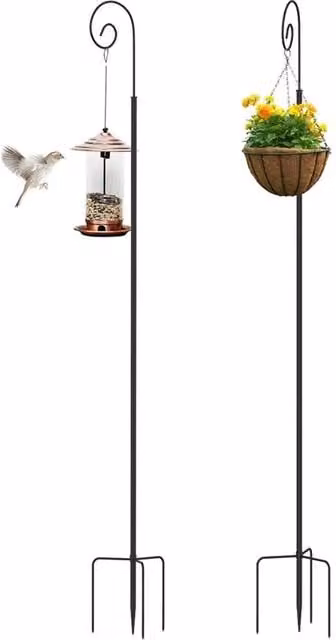 Nordara 2 Pack Adjustable Metal Shepherd Hooks Single Hanging Stand in Black, H: 100 cm, W: 52 cm