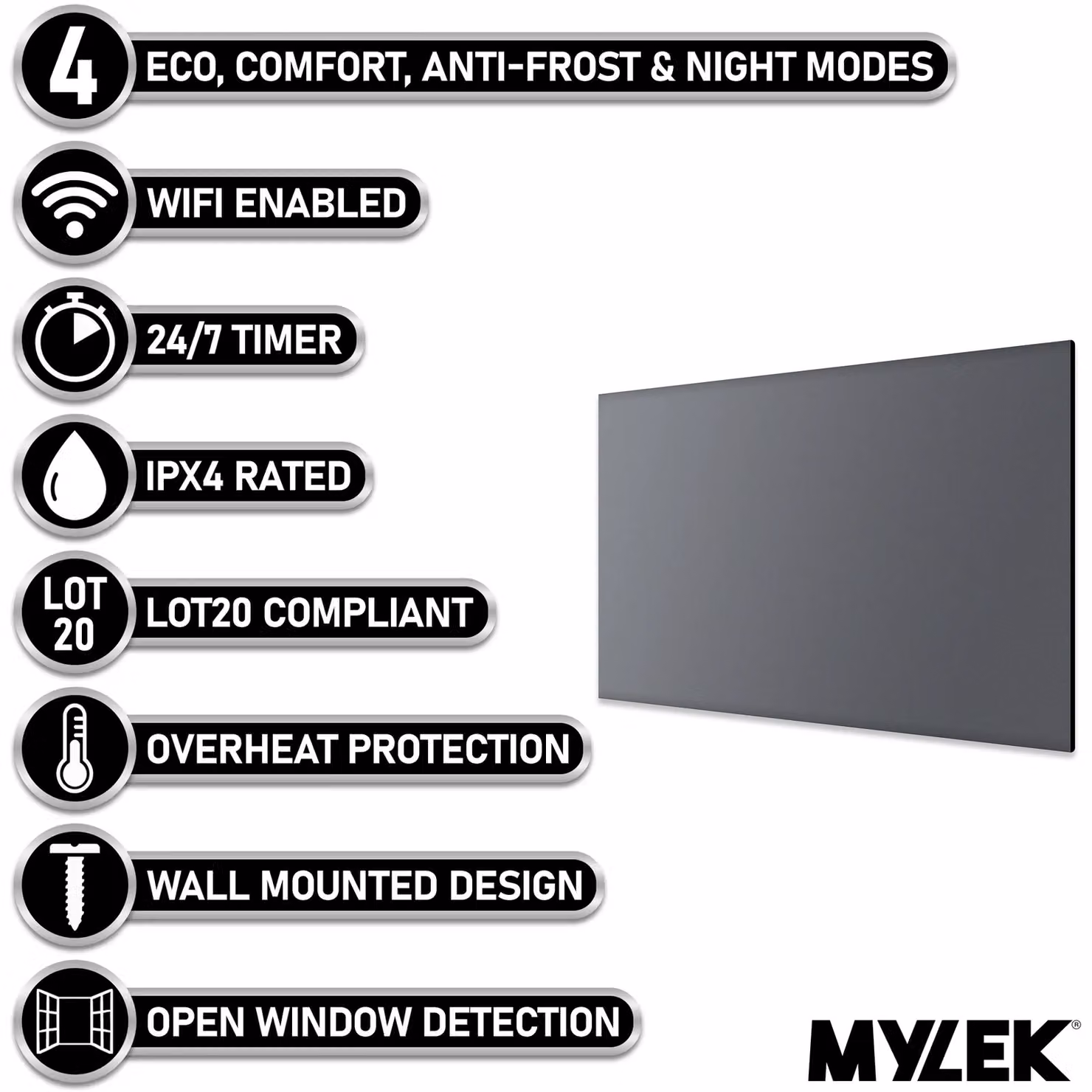 MYLEK 1.5kW Slimline Electric Panel Convector Heater with WiFi App Control, Anthracite, W: 80.0 cm, H: 42.5 cm, D: 1.5 cm – 2