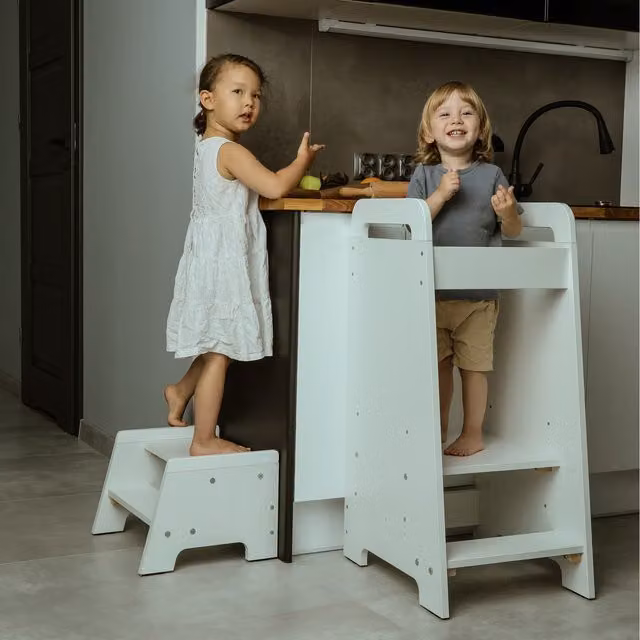Love For Sleep Toddler Tower and Step Stool Set in White