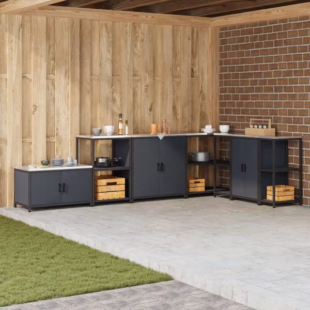 Berkfield Home Modern Anthracite Steel Kitchen Storage Cabinet with Hinged Doors and Internal Shelves