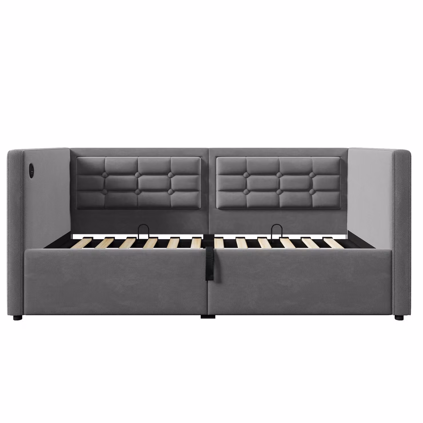 Aosom UK Grey Velvet Single Sofa Bed with Hydraulic Under-bed Storage, Type-C Charging Station and Side Pockets, W/D/H: 106 x 205 x 75 cm – 2