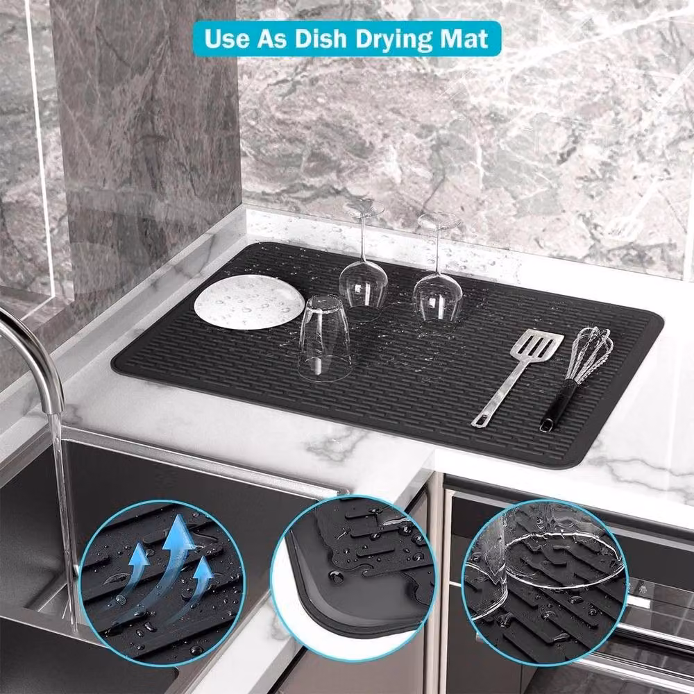 FLAVORA Black Heat Resistant Silicone Countertop Mat, W: 71 cm, D: 50 cm – 4
