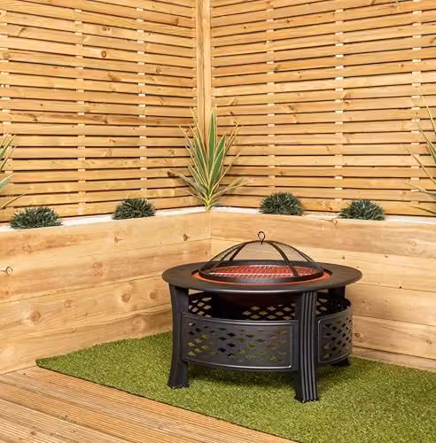 Samuel ALEXANDER Copper Effect Round Garden Fire Pit BBQ Grill and Log Burner with Warming Rack, Diameter: 205.74 cm, Height: 45 cm – 2