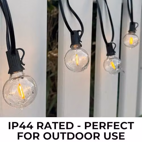 Ark Mat Lumo Sunline G40 Solar String Lights with Warm White LED Bulbs, Remote Control and IP44 Waterproof Rating, Black, 15m – 5
