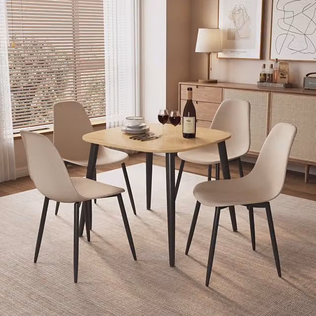 Calico Aspen Light Oak Square Dining Set with 4 Curve Chairs in Brown and Beige