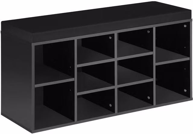 tectake Shoe Rack Max in Black with Adjustable Shelves and Fabric Seat Cushion – 8