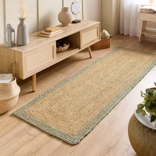 Phoenox Textiles Limited Origins Jute Border Sage Green Rectangular Kitchen Runner, W: 67 cm, L: 200 cm – 2