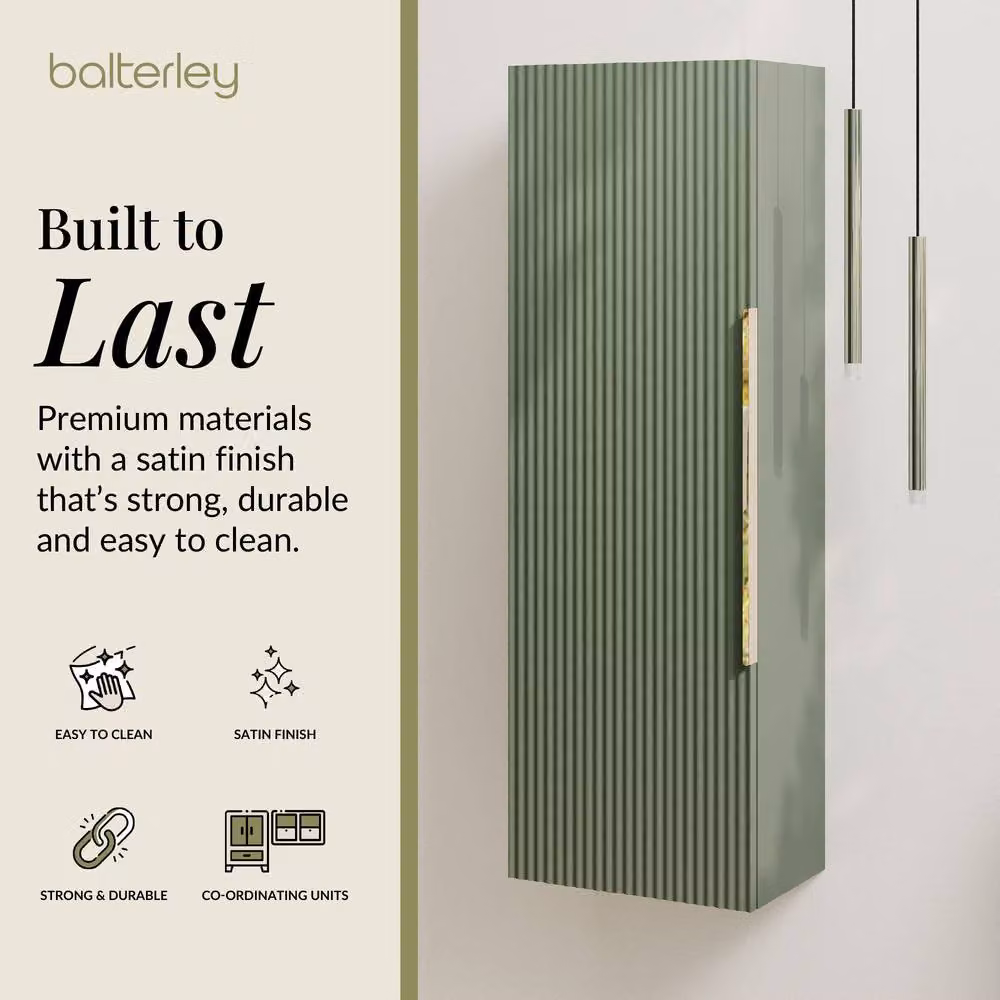 Balterley Green Wall Hung Single Door Tall Storage Unit with Brushed Brass Details, W: 40 cm, H: 120 cm – 2
