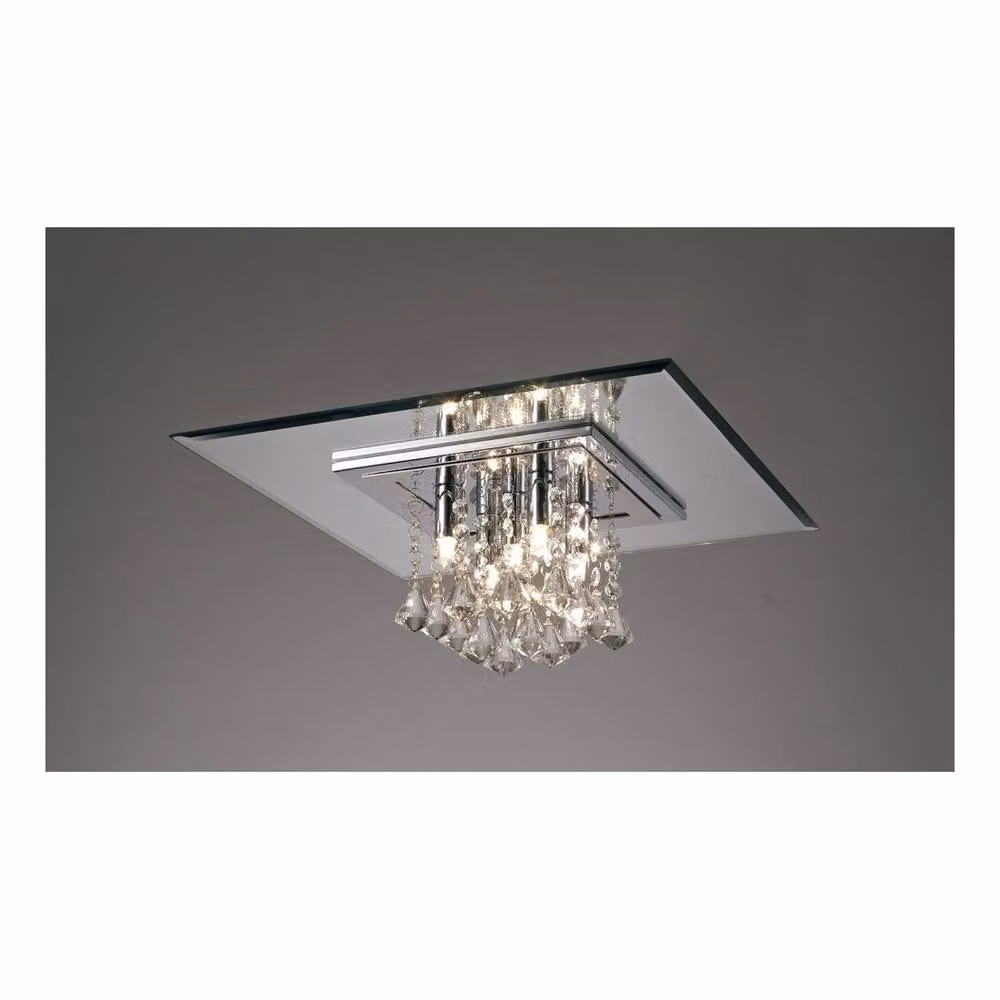 Netlighting Starda Square Flush Ceiling Light, 5 x G9, Polished Chrome and Grey Crystal, W/D/H: 40 x 40 x 18 cm – 2
