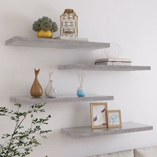 Berkfield Home Set of 4 Floating Wall Shelves in Concrete Grey MDF and Metal, W: 80 cm, D: 23.5 cm, H: 4 cm – 1