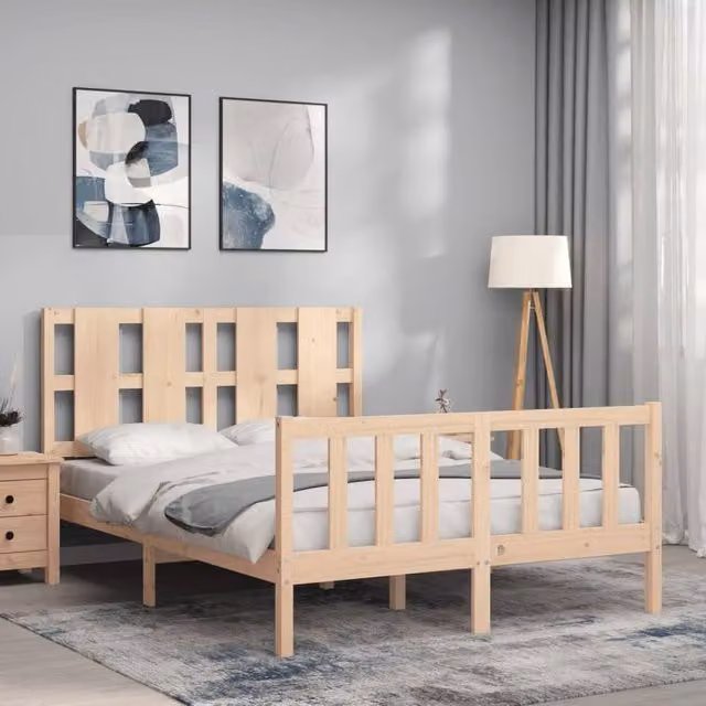 Berkfield Home Beautiful Double Bed Frame in Natural Solid Pine Wood, W/D/H: 140 x 200 cm – 1
