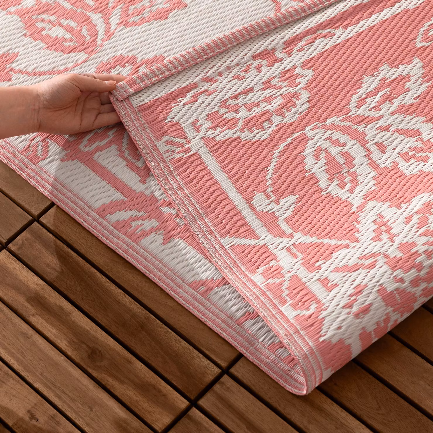 Furn Anemone Woven Jacquard Floral Outdoor Rug, Multicolour Pink, W: 120 cm, L: 180 cm – 4