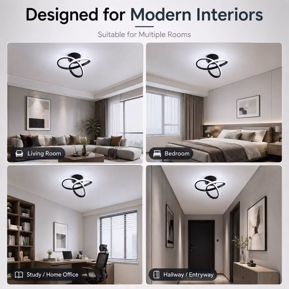 Goeco Modern Organic LED Ceiling Light in Black, 22W, 2500LM, 6500K, Diameter: 25 cm – 6