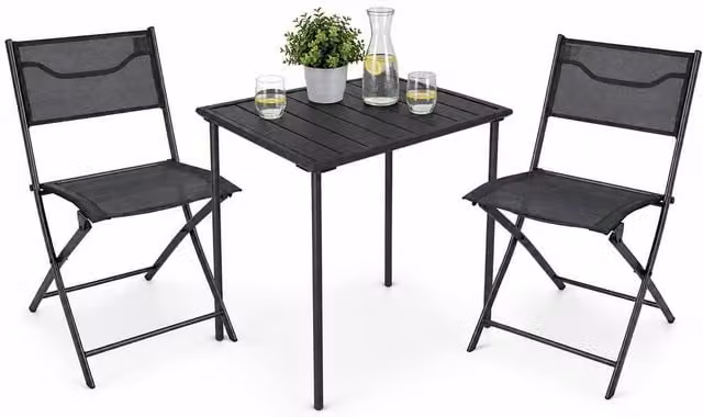 VCM Sumila 3-Piece Bistro Set for Garden and Balcony in Matt Black