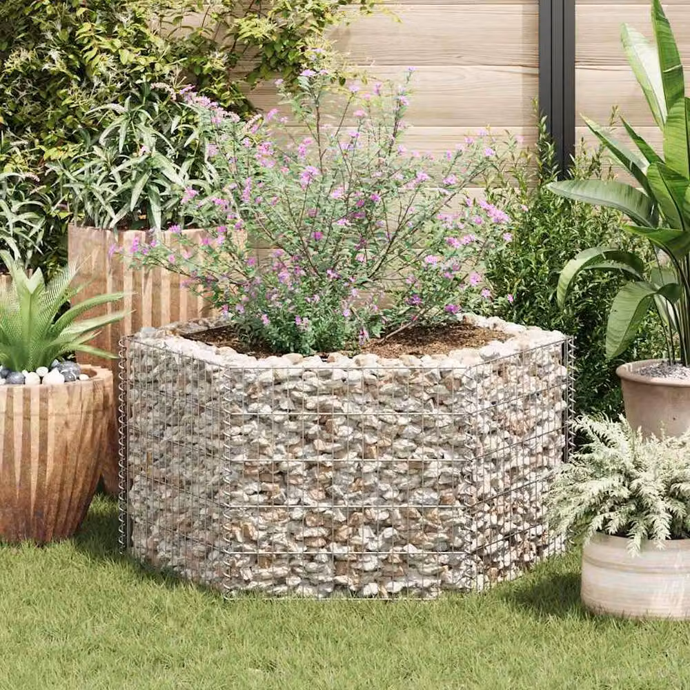 Berkfield Home Hexagonal Gabion Raised Bed in Silver, W/D/H: 100 x 90 x 50 cm – 2