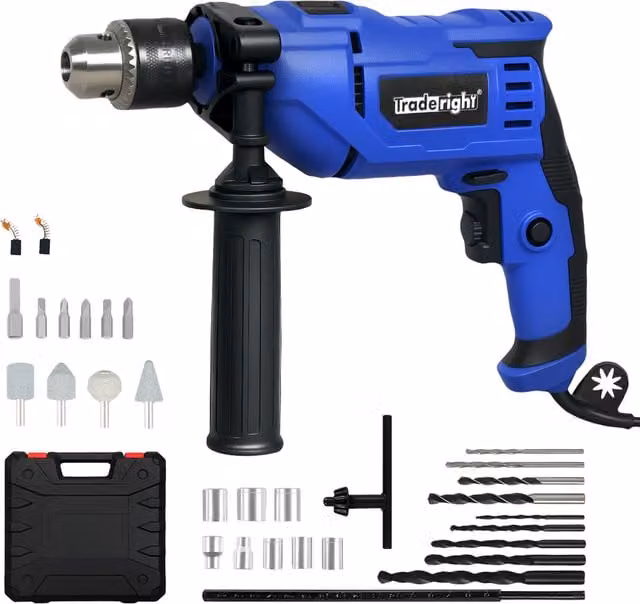 Traderight 800W Electric Hammer Drill with 13mm Variable Speed Impact Driver in Blue and Black