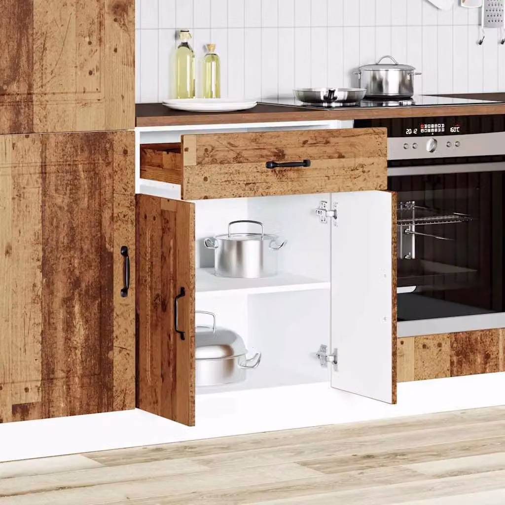 Berkfield Home Kalmar Kitchen Base Cabinet in Brown Old Wood Finish – 2