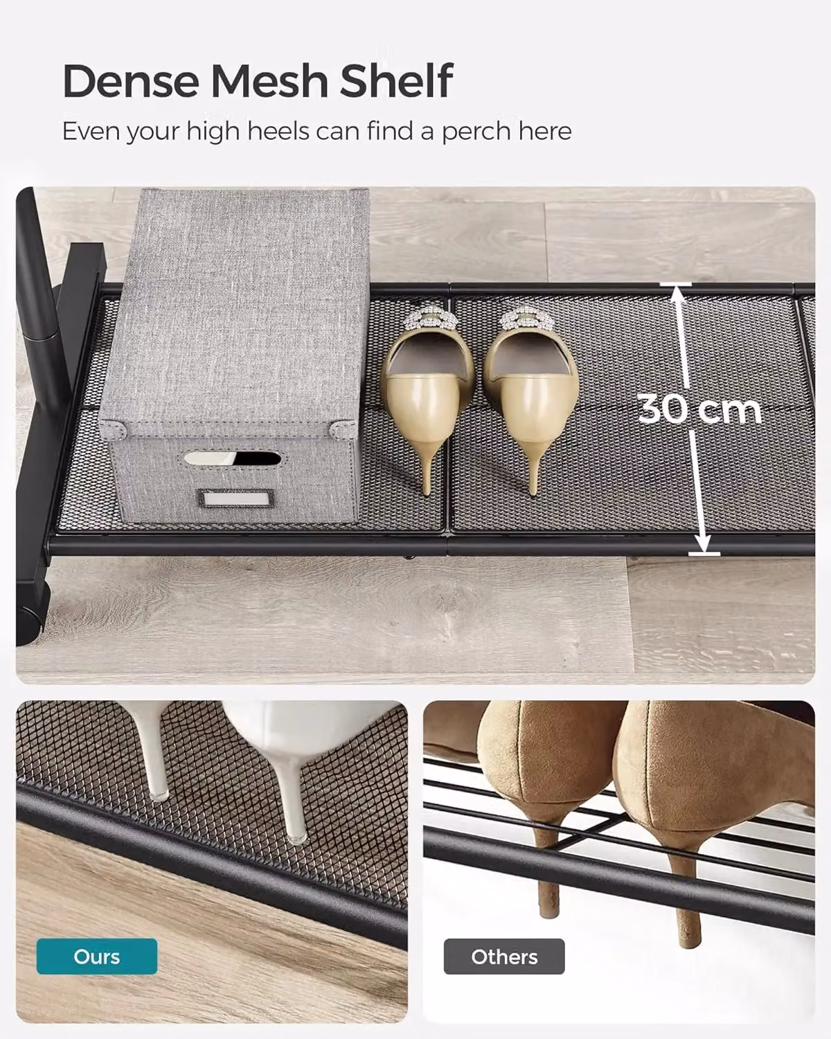 SONGMICS Clothes Rail with Storage Shelf and Lockable Wheels in Black, H 158 x W 40.5 x D 40 x H 40.5 cm – 3