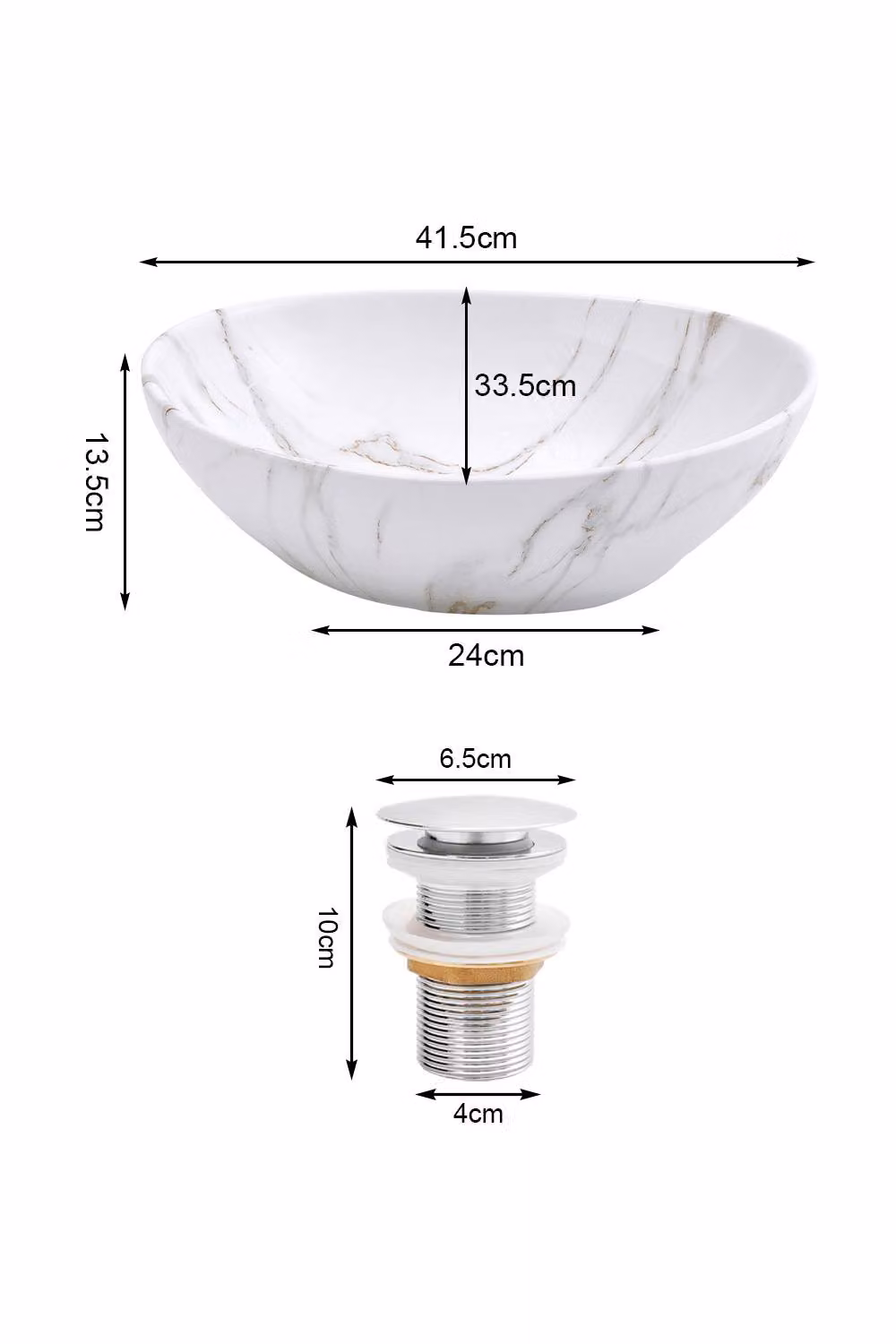 Living and Home Oval Ceramic Bathroom Vessel Sink in White – 3