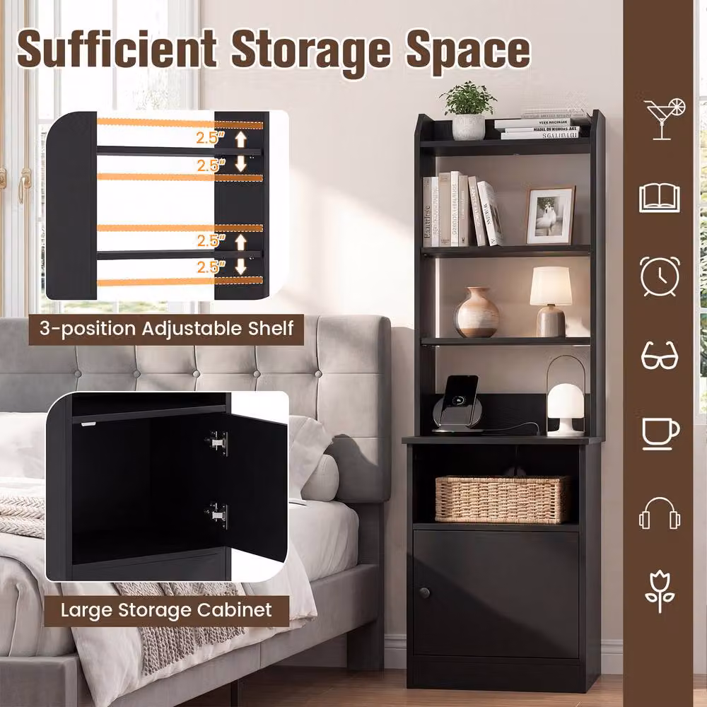 Costway 6-Tier Wooden Nightstand and Home Organiser Storage Cabinet in Black – 5