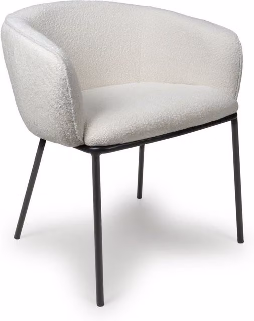Shankar Lola White Bouclé Fabric Dining Chair with Armrests and Metal Legs